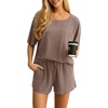 image:imagePrinStory Pajamas Set for Women Waffle Knit Lounge Set 2 Piece Outfits Loungewear Sweatsuit with PocketsKhaki