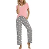image:imagePrinStory Pajamas for Women Set Soft Pjs 2 Piece Pajama Sets Casual Pj Short Sleeve Lounge set with PocketsGray White Star