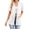 image:imagePrinStory Short Sleeve Cardigans for Women Lightweight Sheer Knit Casual Cover Up with Pockets Summer 2026 Outfit1 White