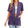 image:imagePrinStory Short Sleeve Cardigans for Women Lightweight Sheer Knit Casual Cover Up with Pockets Summer 2026 Outfit13 Purple