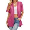image:imagePrinStory Short Sleeve Cardigans for Women Lightweight Sheer Knit Casual Cover Up with Pockets Summer 2026 Outfit19 Rose Red