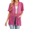 image:imagePrinStory Short Sleeve Cardigans for Women Lightweight Sheer Knit Casual Cover Up with Pockets Summer 2026 Outfit19 Rose Red