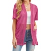 image:imagePrinStory Short Sleeve Cardigans for Women Lightweight Sheer Knit Casual Cover Up with Pockets Summer 2026 Outfit19 Rose Red