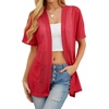 image:imagePrinStory Short Sleeve Cardigans for Women Lightweight Sheer Knit Casual Cover Up with Pockets Summer 2026 Outfit5 Red
