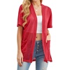 image:imagePrinStory Short Sleeve Cardigans for Women Lightweight Sheer Knit Casual Cover Up with Pockets Summer 2026 Outfit5 Red