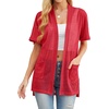image:imagePrinStory Short Sleeve Cardigans for Women Lightweight Sheer Knit Casual Cover Up with Pockets Summer 2026 Outfit5 Red