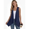 image:imagePrinStory Sleeveless Cardigans for Women Summer Lightweight Casual Open Front Irregular Hem Long Vest with Pockets Navy Blue M
