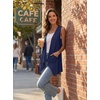 image:imagePrinStory Sleeveless Cardigans for Women Summer Lightweight Casual Open Front Irregular Hem Long Vest with Pockets Navy Blue M