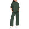 image:imagePrinStory Womens 2 Piece Lounge Sets Casual Outfits Pullover Top and Wide Leg Pants Matching Pjs Soft Pajamas LoungewearDeep Green