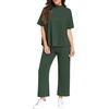 image:imagePrinStory Womens 2 Piece Lounge Sets Casual Outfits Pullover Top and Wide Leg Pants Matching Pjs Soft Pajamas LoungewearDeep Green