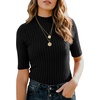 image:imagePrinStory Womens Business Casual Tops Mock Neck T Shirt Slim Fit Basic Top Business Casual Work Dressy Wear Black XL
