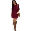 image:imagePrinStory Womens Casual Sweater Dresses Fall Winter Crewneck Loose Fit Pullover Tunic Dress with Side Pockets for Work S4XLA01wine Red