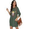 image:imagePrinStory Womens Casual Sweater Dresses Fall Winter Crewneck Loose Fit Pullover Tunic Dress with Side Pockets for Work S4XLA36green Sunset Oxhead