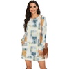 image:imagePrinStory Womens Casual Sweater Dresses Fall Winter Crewneck Loose Fit Pullover Tunic Dress with Side Pockets for Work S4XLA41beige Gray Geometry