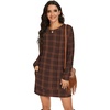 image:imagePrinStory Womens Casual Sweater Dresses Fall Winter Crewneck Loose Fit Pullover Tunic Dress with Side Pockets for Work S4XLA43brown Black Plaid