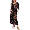 image:imagePrinStory Womens Long Nightgown Round Neck Nightshirts Short Sleeve Loose Loungewear Casual Sleep Dress With PocketsA02 Fpbrown Black