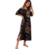 image:imagePrinStory Womens Long Nightgown Round Neck Nightshirts Short Sleeve Loose Loungewear Casual Sleep Dress With PocketsA02 Fpbrown Black
