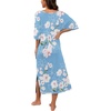 image:imagePrinStory Womens Long Nightgown Round Neck Nightshirts Short Sleeve Loose Loungewear Casual Sleep Dress With PocketsFplight Blue