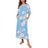 image:imagePrinStory Womens Long Nightgown Round Neck Nightshirts Short Sleeve Loose Loungewear Casual Sleep Dress With PocketsFplight Blue