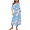 image:imagePrinStory Womens Long Nightgown Round Neck Nightshirts Short Sleeve Loose Loungewear Casual Sleep Dress With PocketsFplight Blue