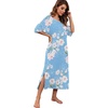 image:imagePrinStory Womens Long Nightgown Round Neck Nightshirts Short Sleeve Loose Loungewear Casual Sleep Dress With PocketsFplight Blue
