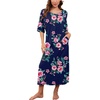 image:imagePrinStory Womens Long Nightgown Round Neck Nightshirts Short Sleeve Loose Loungewear Casual Sleep Dress With PocketsFpnavy Blue