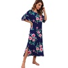 image:imagePrinStory Womens Long Nightgown Round Neck Nightshirts Short Sleeve Loose Loungewear Casual Sleep Dress With PocketsFpnavy Blue