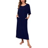 image:imagePrinStory Womens Long Nightgown Round Neck Nightshirts Short Sleeve Loose Loungewear Casual Sleep Dress With PocketsNavy Blue
