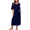 image:imagePrinStory Womens Long Nightgown Round Neck Nightshirts Short Sleeve Loose Loungewear Casual Sleep Dress With PocketsNavy Blue