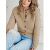 image:imagePrinStory Womens Long Sleeve Crew Neck Cardigan Classic Retro Button Open Front Casual Knit Shrugs Sweaters S2XL02khaki