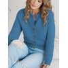 image:imagePrinStory Womens Long Sleeve Crew Neck Cardigan Classic Retro Button Open Front Casual Knit Shrugs Sweaters S2XL08blue