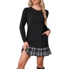 image:imagePrinStory Womens Long Sleeve Dress Knitted Crewneck Tunic with Pockets Fall and Winter Casual Fashion SweatshirtBlack