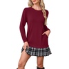 image:imagePrinStory Womens Long Sleeve Dress Knitted Crewneck Tunic with Pockets Fall and Winter Casual Fashion SweatshirtWine Red