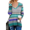 image:imagePrinStory Womens Long Sleeve Shirt Fall Tops Casual V Neck Side Split Shirt With Side ZipperFp Blue Stripe