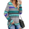 image:imagePrinStory Womens Long Sleeve Shirt Fall Tops Casual V Neck Side Split Shirt With Side ZipperFp Blue Stripe