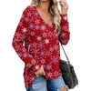 image:imagePrinStory Womens Long Sleeve Shirt Fall Tops Casual V Neck Side Split Shirt With Side ZipperFp Snowflake Red