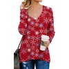 image:imagePrinStory Womens Long Sleeve Shirt Fall Tops Casual V Neck Side Split Shirt With Side ZipperFp Snowflake Red