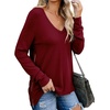 image:imagePrinStory Womens Long Sleeve Shirt Fall Tops Casual V Neck Side Split Shirt With Side ZipperWine Red