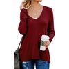 image:imagePrinStory Womens Long Sleeve Shirt Fall Tops Casual V Neck Side Split Shirt With Side ZipperWine Red