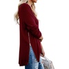 image:imagePrinStory Womens Long Sleeve Shirt Fall Tops Casual V Neck Side Split Shirt With Side ZipperWine Red