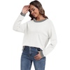 image:imagePrinStory Womens Long Sleeve Sweaters Loose Fit Crewneck Pullover Tops with Side Slits 2025 Fall Outfits Fashion ClothesBeige White