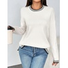 image:imagePrinStory Womens Long Sleeve Sweaters Loose Fit Crewneck Pullover Tops with Side Slits 2025 Fall Outfits Fashion ClothesBeige White