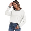 image:imagePrinStory Womens Long Sleeve Sweaters Loose Fit Crewneck Pullover Tops with Side Slits 2025 Fall Outfits Fashion ClothesBeige White