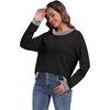 image:imagePrinStory Womens Long Sleeve Sweaters Loose Fit Crewneck Pullover Tops with Side Slits 2025 Fall Outfits Fashion ClothesBlack