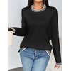 image:imagePrinStory Womens Long Sleeve Sweaters Loose Fit Crewneck Pullover Tops with Side Slits 2025 Fall Outfits Fashion ClothesBlack