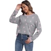 image:imagePrinStory Womens Long Sleeve Sweaters Loose Fit Crewneck Pullover Tops with Side Slits 2025 Fall Outfits Fashion ClothesGray Pink Star