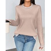 image:imagePrinStory Womens Long Sleeve Sweaters Loose Fit Crewneck Pullover Tops with Side Slits 2025 Fall Outfits Fashion ClothesLight Camel