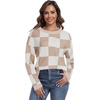 image:imagePrinStory Womens Long Sleeve Sweaters Loose Fit Crewneck Pullover Tops with Side Slits 2025 Fall Outfits Fashion ClothesWhite Camel Plaid