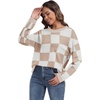 image:imagePrinStory Womens Long Sleeve Sweaters Loose Fit Crewneck Pullover Tops with Side Slits 2025 Fall Outfits Fashion ClothesWhite Camel Plaid