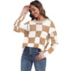image:imagePrinStory Womens Long Sleeve Sweaters Loose Fit Crewneck Pullover Tops with Side Slits 2025 Fall Outfits Fashion ClothesWhite Khaki Plaid